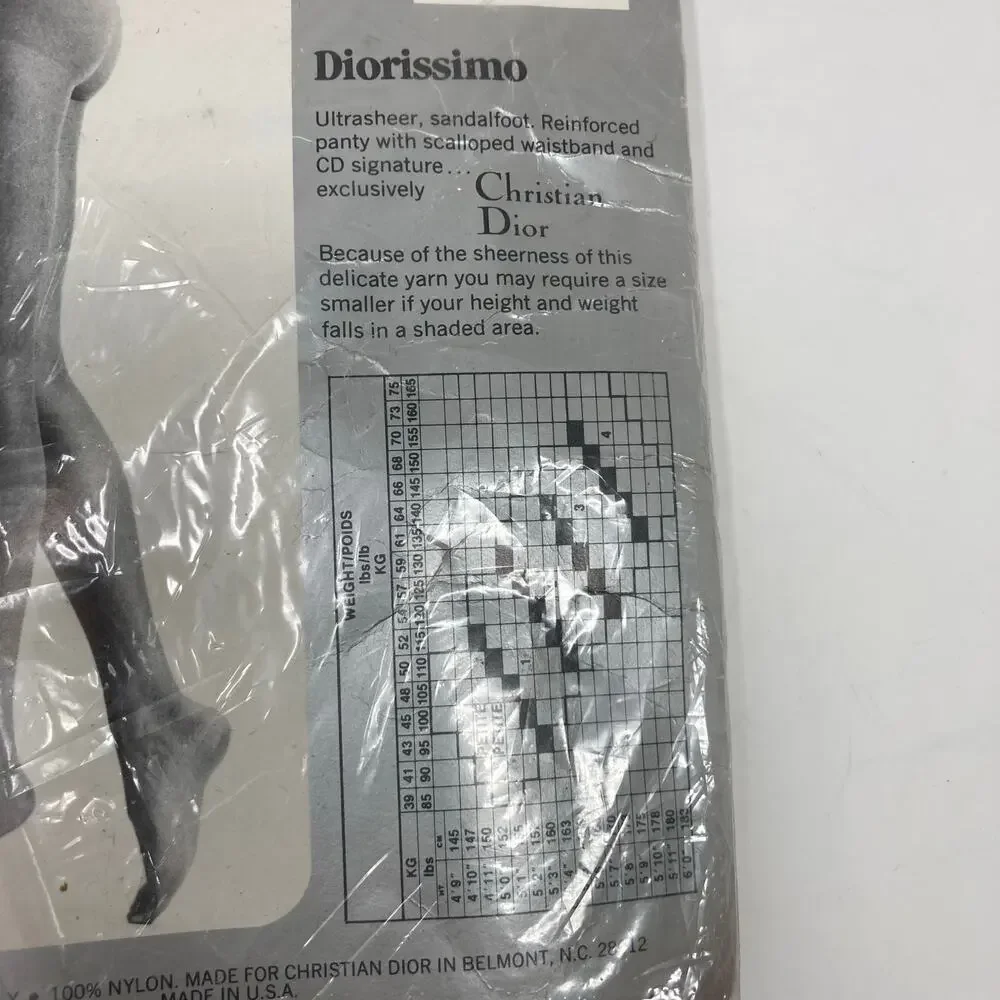 CHRISTIAN DIOR Diorissimo Ultra Sheer Sandal Foot Pantyhose 4443 Sz 3 JET BLACK